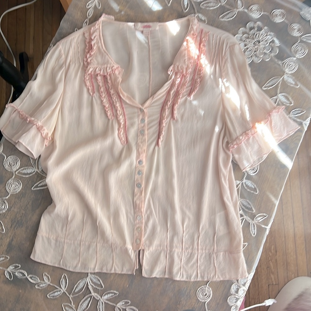 Whistles SZ UK 14 pink ruffle top.Runs small